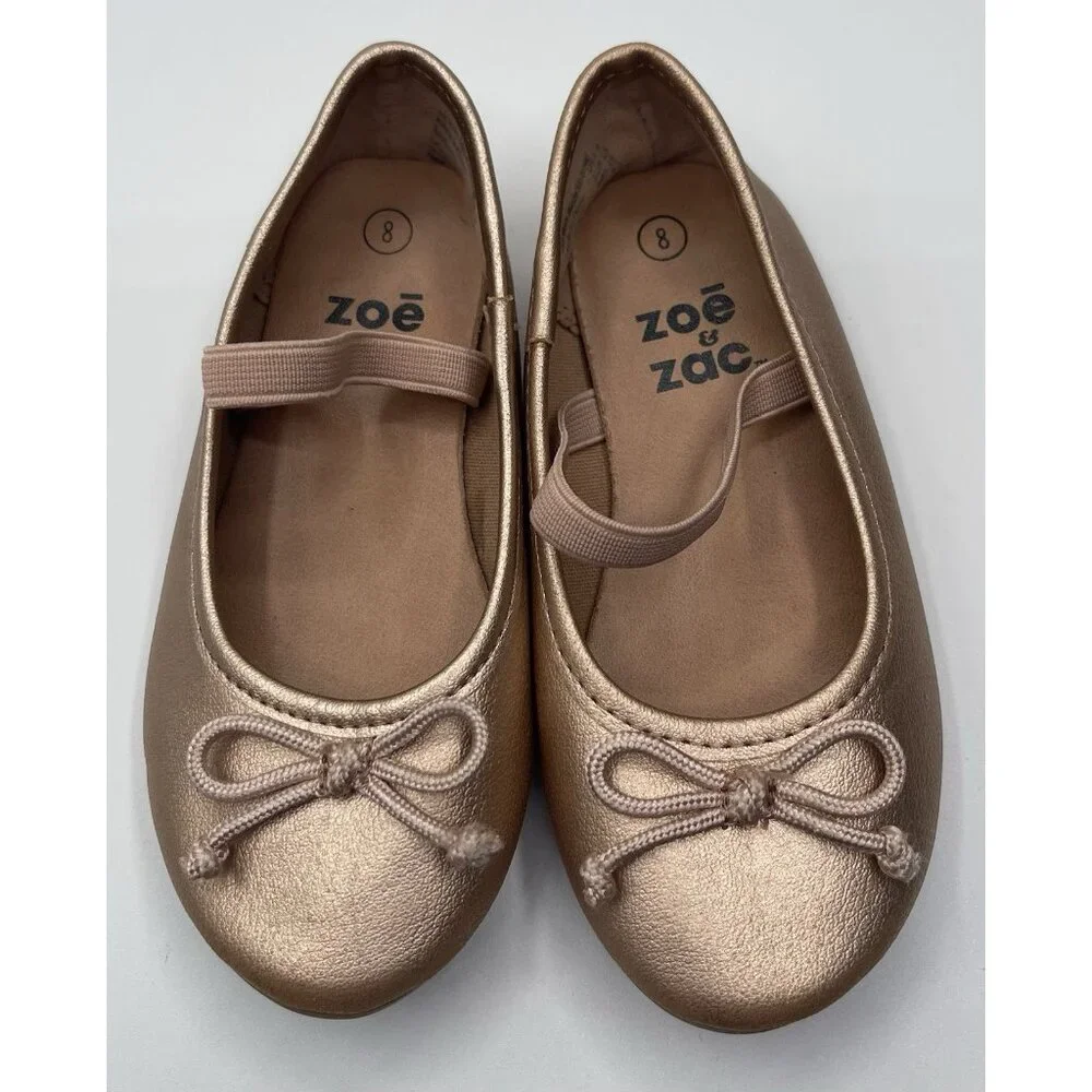Zoe & Zac Mary Jane Flats 8 Dress Shoes Rose Gold‎ Flats Bow Strap